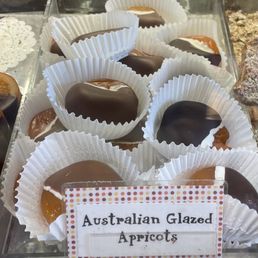 Australian Glazed Apricots, dipped in white chocolate, then in either milk or dark chocolate!