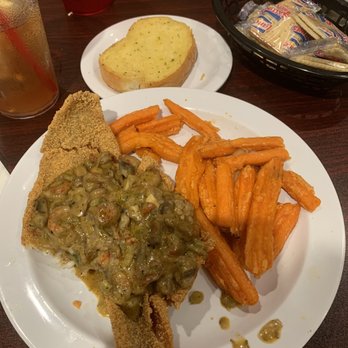 Bill's Catfish & Steaks - Catfish wit crawfish sauce and sweet potato fries, delicious! - Seafood Near Me - Wiggins, Mississippi