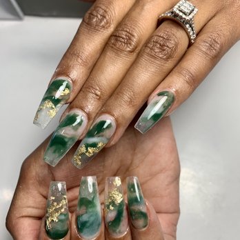 Lotus Nails Spa - Jade marble with gold foils I believe - Nail Salons Near Me - Renton, Washington