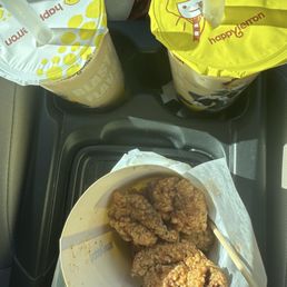 Boba Milk Tea, Okinawa Roasted Milk Tea with Boba, Popcorn Chicken with Salted Plum seasoning Boba Milk Tea, Okinawa Roasted Milk Tea with Boba, Popcorn Chicken with Salted Plum seasoning