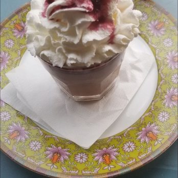 Mishmish Cafe - Chocolate mousse with raspberry puree, Oreo cookie crumble and whipped cream - Mediterranean Near Me - Montclair, New Jersey