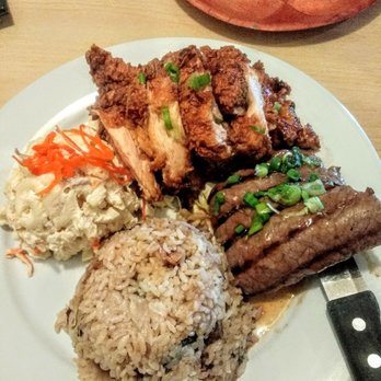 Island Style Cafe - Combo with Korean chicken and teriyaki beef!! Way too much food even with two people! - Hawaiian Near Me - Santee, California