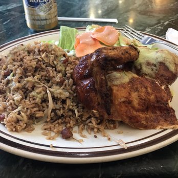 Caravan Chicken - Pork fried rice - chicken - salad and Inca soda  Don't forget that GREEN SAUCE MMMMM - Latin American Near Me - Astoria, New York