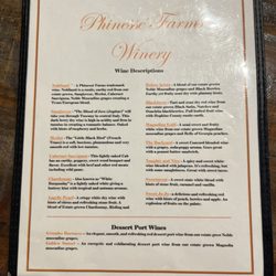Phinessé Farms Winery - Food menu