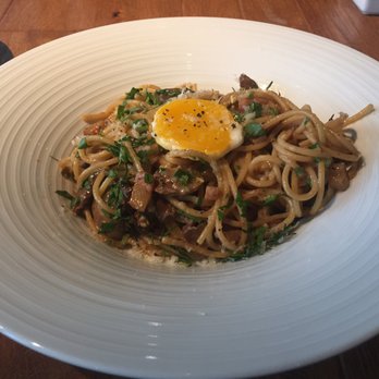 Vein At Kaka'ako - Porcini Carbonara - Porcini, Mushroom Melodey, Fried Rosemary, Pancetta, Parmigiano Reggiano & Egg Yolk - Mediterranean Near Me - Honolulu, Hawaii Vein At Kaka'ako - Porcini Carbonara - Porcini, Mushroom Melodey, Fried Rosemary, Pancetta, Parmigiano Reggiano & Egg Yolk - Mediterranean Near Me - Honolulu, Hawaii