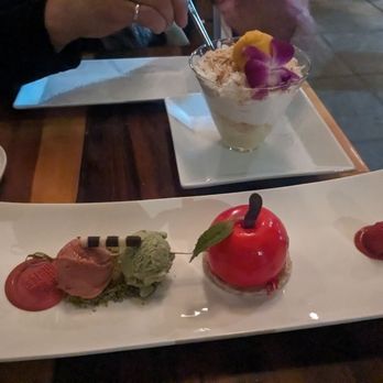Morimoto Napa - Glass mousse and rice pudding/mousse dish. Both very good. - Japanese Near Me - Napa, California Morimoto Napa - Glass mousse and rice pudding/mousse dish. Both very good. - Japanese Near Me - Napa, California