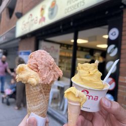 Gemma Gelataria - Orange (left), guava (middle), mango (right)