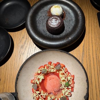 Yamashiro Miami - Lava cake and strawberry sorbet - Asian Fusion Near Me - Miami, Florida Yamashiro Miami - Lava cake and strawberry sorbet - Asian Fusion Near Me - Miami, Florida