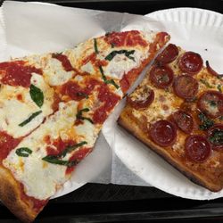 Margherita slice, hot honey slice