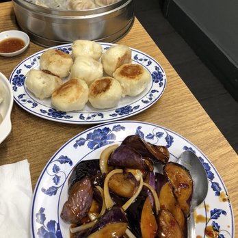 Shanghai dumplings were decent, pan fried buns are a pass, eggplant was meh