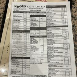 Kyoto Japanese - Menu