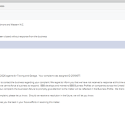 A+ garage &Towing - They wont even respond to the BBB. How Professional?????