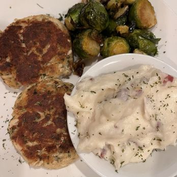 King City Kitchen - Crab cake dinner with mashed potatoes and Brussels sprouts - Coffee & Tea Near Me - St. Simons Island, Georgia King City Kitchen - Crab cake dinner with mashed potatoes and Brussels sprouts - Coffee & Tea Near Me - St. Simons Island, Georgia