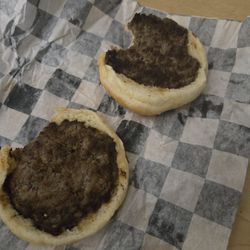 K's Drive-In - Plain double Cheeseburger without the cheese. Charging almost $9. Hopefully it'll be better next time.