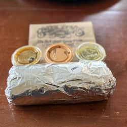 Sawed Off Burrito with Chipotle, Verde and Spicy Salsas. YUM YUM YUM!!!