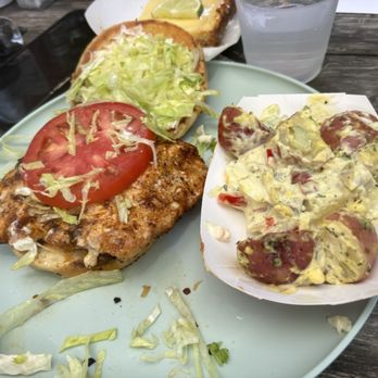 Carvor's Fish House - Blackened grouper sandwich and potato salad - Seafood Near Me - Dunedin, Florida Carvor's Fish House - Blackened grouper sandwich and potato salad - Seafood Near Me - Dunedin, Florida