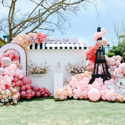 Hello Airplay - Backdrops and balloons. Balloon Decor. Florals. Paris theme.
