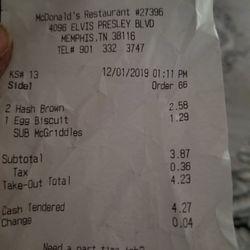 McDonald's - Receipt from order...(read review...)