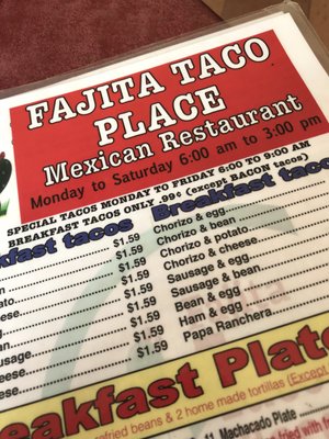 Menu photo 4 Fajita Taco Place San Antonio, TX