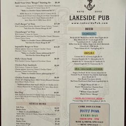 Lakeside Pub - Menu