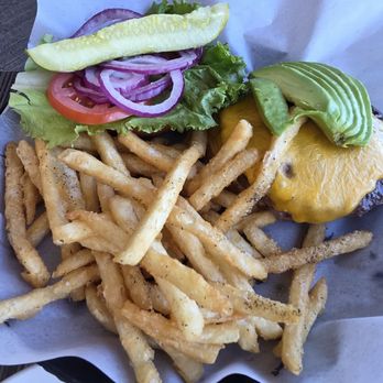 VUE Bar + Restaurant - Burger with and fries - Bars Near Me - Long Beach, California VUE Bar + Restaurant - Burger with and fries - Bars Near Me - Long Beach, California