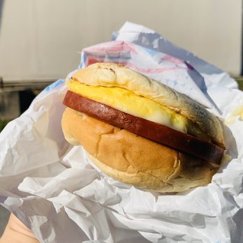 Sip-n-Dip Donuts - Linguicia, egg, and cheese on a bolo roll - Donuts Near Me - East Providence, Rhode Island Sip-n-Dip Donuts - Linguicia, egg, and cheese on a bolo roll - Donuts Near Me - East Providence, Rhode Island