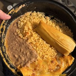 La Veracruzana - Enchilada shredded beef and chicken tamale sampler with beans and rice!
