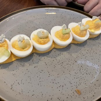 The Golden Rule - Weird deviled eggs... supposed to be shallot, lemon and dill? I think they're buffalo wing sauce maybe - Cocktail Bars Near Me - Georgetown, Texas The Golden Rule - Weird deviled eggs... supposed to be shallot, lemon and dill? I think they're buffalo wing sauce maybe - Cocktail Bars Near Me - Georgetown, Texas