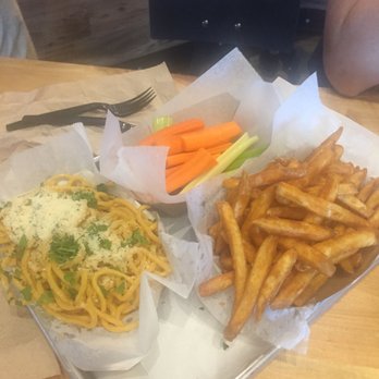Fire Wings - Howe - Garlic noodles, fries, and veggie sticks. The garlic noodles were just okay, but the fries were tasty. - Chicken Wings Near Me - Sacramento, California