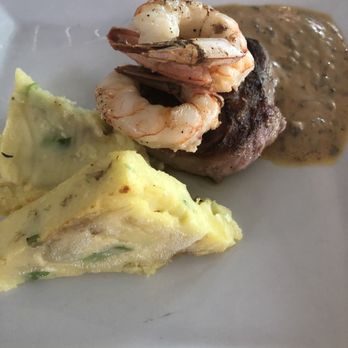 LB's Place - a plate of food with shrimp, steak, and mashed potatoes - Burgers Near Me - Flintstone, Maryland