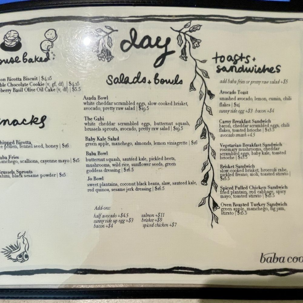 Baba Cool - Daytime food menu (June 2024) - New American Near Me - Brooklyn, New York