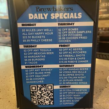 Brewbakers - Daily specials 12/3/25 - New American Near Me - Lenexa, Kansas