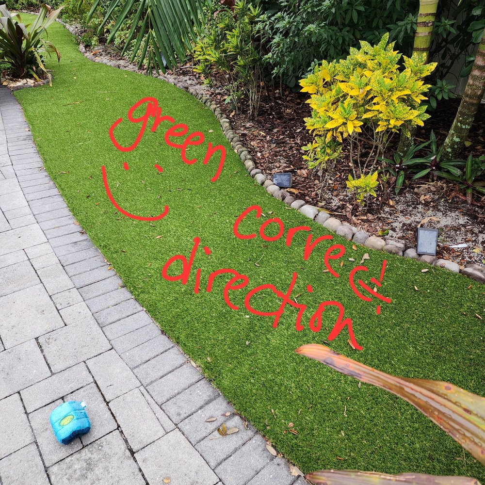 Durable Lawn - This has the pile in the correct direction of sight. Note the darker green color that I so painstakenly sought. - Artificial Turf Near Me - St. Petersburg, Florida Durable Lawn - This has the pile in the correct direction of sight. Note the darker green color that I so painstakenly sought. - Artificial Turf Near Me - St. Petersburg, Florida