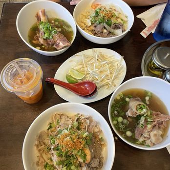 Phnom Penh Noodle Shack - #17. Rp Bowl on top, Thai tea, and #1. Phnom Penh Noodles (House Special) - Cambodian Near Me - Long Beach, California