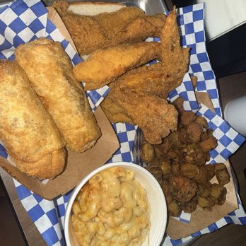 Whip My Soul - Fish Dinner Plate & Oxtail Mac n Cheese Egg Rolls - Southern Near Me - Austin, Texas Whip My Soul - Fish Dinner Plate & Oxtail Mac n Cheese Egg Rolls - Southern Near Me - Austin, Texas