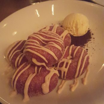 Social - Horchata drizzled donuts with vanilla ice cream. The tiniest scoop of ice cream ever. Wasn't enough especially sharing with people - New American Near Me - Costa Mesa, California