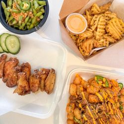 Dzo Boba - Spicy Edamame, Chicken Wings, Waffle Fries, Bulgogi Taters