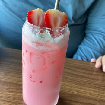 Yokoso Ramen - a pink drink with strawberries in it - Japanese Near Me - Sarasota, Florida