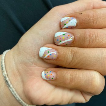 AURA Nail Bar - My nails for various sized dots with white swirls. - Waxing Near Me - Dallas, Texas