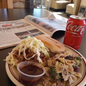 The U Drop Inn Cafe - Pulled Pork Sandwich with Pasta Salad - Cafes Near Me - Shamrock, Texas The U Drop Inn Cafe - Pulled Pork Sandwich with Pasta Salad - Cafes Near Me - Shamrock, Texas