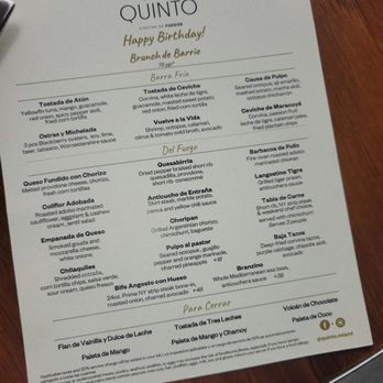 Quinto - Brunch Menu - Steakhouses Near Me - Miami, Florida