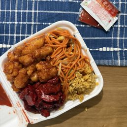 Bbq pork, orange chicken, chow mein, fried rice Bbq pork, orange chicken, chow mein, fried rice