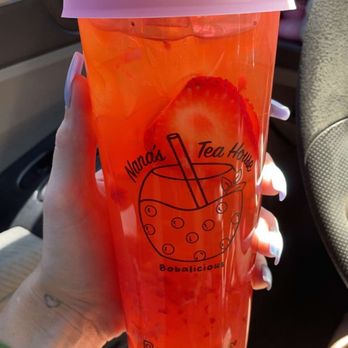Nana’s Tea House - F8. Strawberry Green Tea with added peach flavor. - Bubble Tea Near Me - Albuquerque, New Mexico