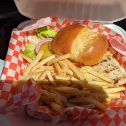 Hatch Station - Chicken burger and fries, about $12.