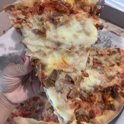 Closer look at the meat lovers pizza