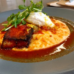 Chefé Productions - Crispy Pork Belly with Cheddar Grits and Poached Egg