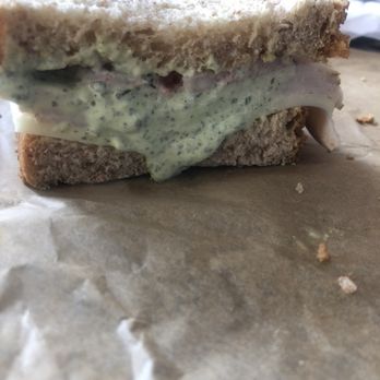 Bedre Cafe - side view/ inside the turkey caprese... look at the pesto mayo! - Coffee & Tea Near Me - Sulphur, Oklahoma