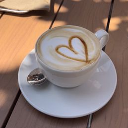 a cup of cappuccino on a table
