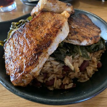 Mason Dixon Distillery - Seared pork chops with collard greens and red beans and rice - Distilleries Near Me - Gettysburg, Pennsylvania