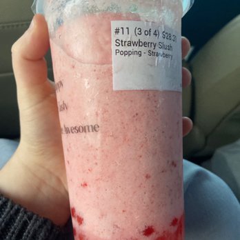 Fat Bee Cafe - Strawberry Slush with Strawberry Popping Boba - Bubble Tea Near Me - Kansas City, Missouri